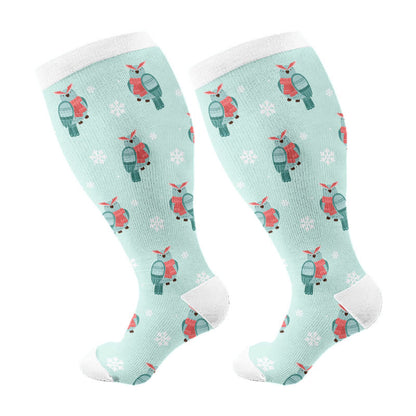 Plusock Plus Size Winter Owl Squirrel Bird Compression Socks(3 Pairs) - Blue(1 Pair) - 4XL - image 7