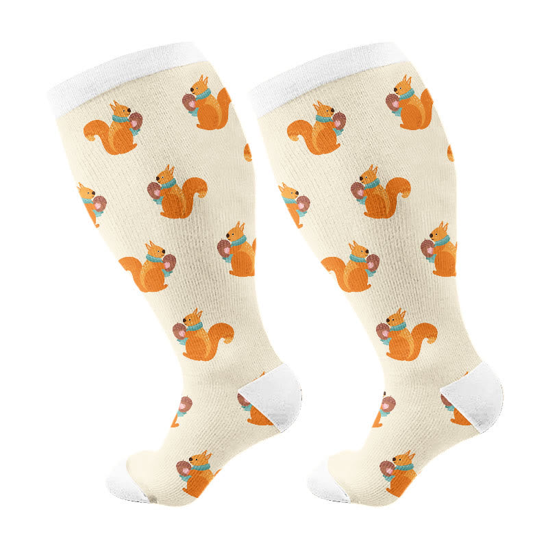Plusock Plus Size Winter Owl Squirrel Bird Compression Socks(3 Pairs) - Apricot(1 Pair) - 4XL - image 5