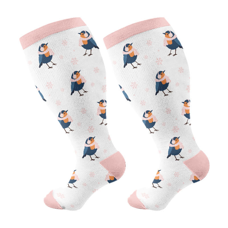 Plusock Plus Size Winter Owl Squirrel Bird Compression Socks(3 Pairs) - Pink(1 Pair) - 4XL - image 6