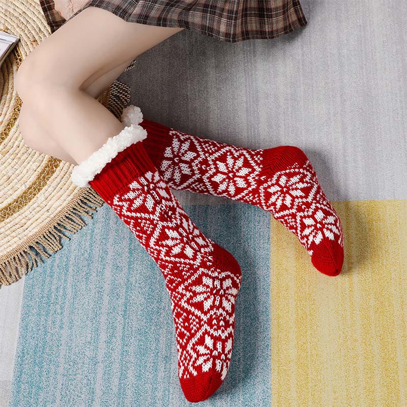 Plusock Christmas Snowflakes Slipper Socks - Red - EU37-40(US4-7) - image 2