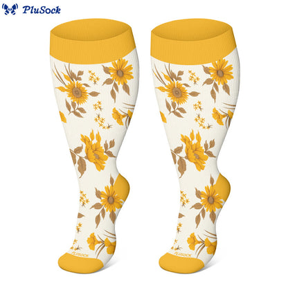Plusock Plus Size Retro Floral Compression Socks(3 Pairs) - image 3
