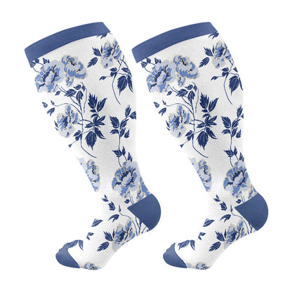 Plusock Plus Size Retro Floral Compression Socks(3 Pairs) - Blue(1 Pair) - 4XL - image 7