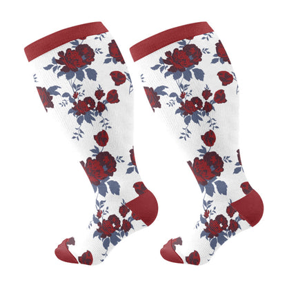 Plusock Plus Size Retro Floral Compression Socks(3 Pairs) - Red(1 Pair) - 4XL - image 5