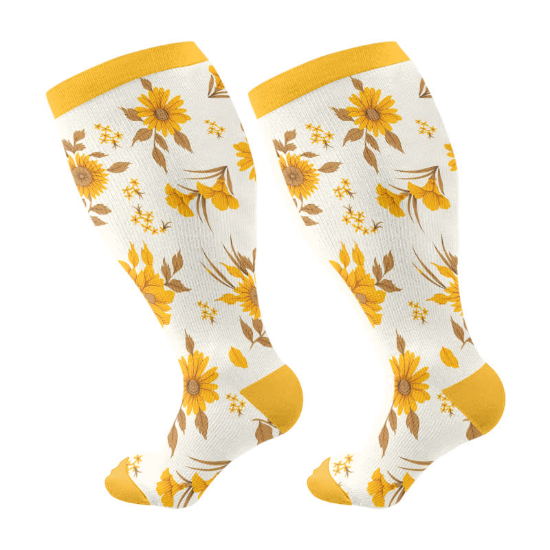 Plusock Plus Size Retro Floral Compression Socks(3 Pairs) - Yellow(1 Pair) - 4XL - image 6