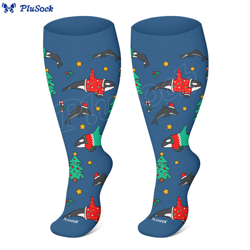 Plusock Plus Size X Ray Cat Christmas Animals Compression Socks - image 12