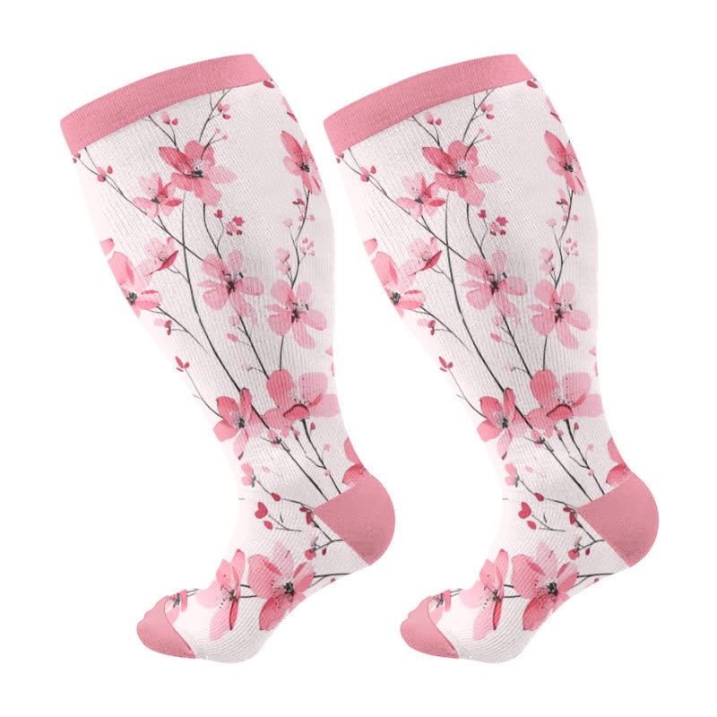 Plusock 2XL-4XL Plus Size Harmonious Flowers Compression Socks - Dark Pink - 4XL - image 7