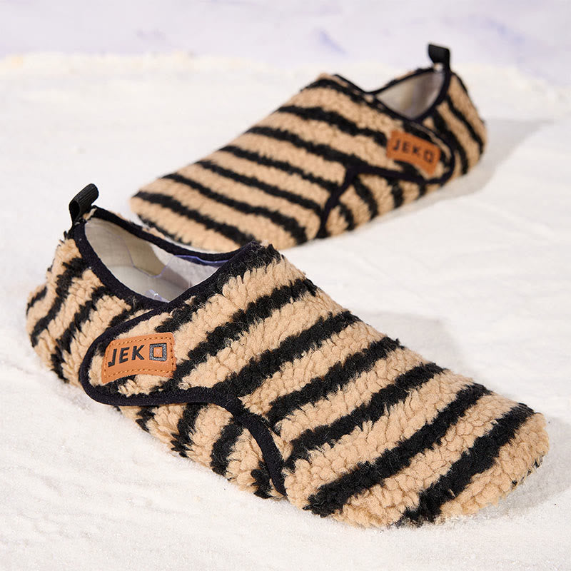 Plusock Plus Size Velcro Stripe Slippers - Brown - EU44-45(US10-11) - image 9