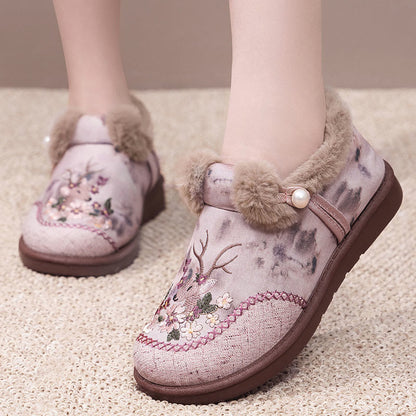 Plusock Plus Size Retro Deer Embroidery Slippers - image 0