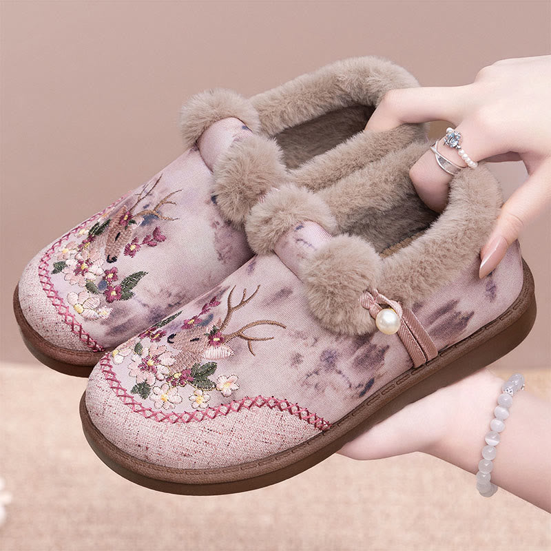 Plusock Plus Size Retro Deer Embroidery Slippers - image 10