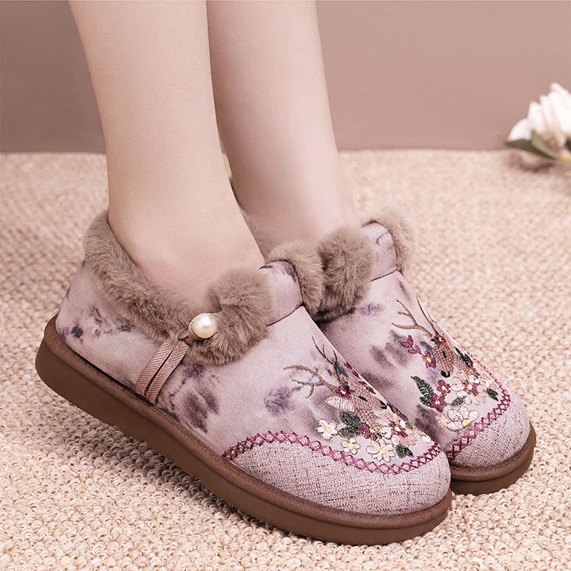 Plusock Plus Size Retro Deer Embroidery Slippers - image 1
