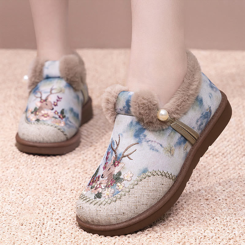 Plusock Plus Size Retro Deer Embroidery Slippers - image 3