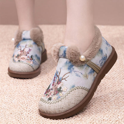 Plusock Plus Size Retro Deer Embroidery Slippers - image 3