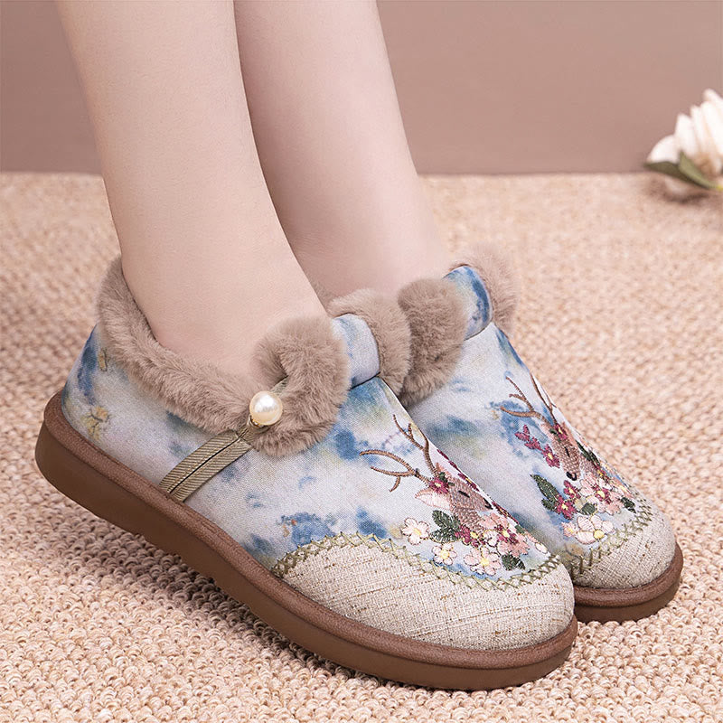Plusock Plus Size Retro Deer Embroidery Slippers - image 4