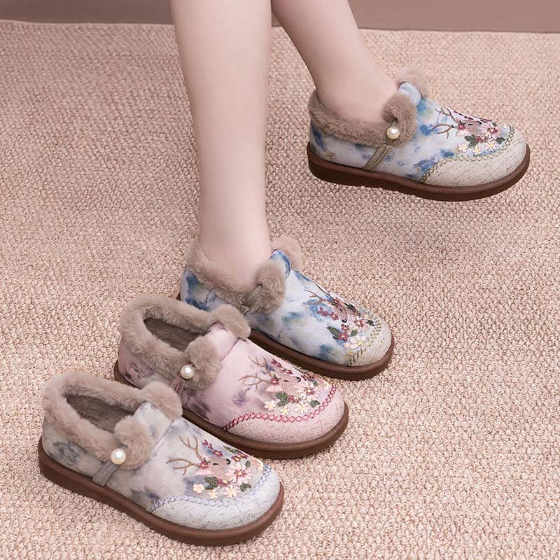 Plusock Plus Size Retro Deer Embroidery Slippers - image 5
