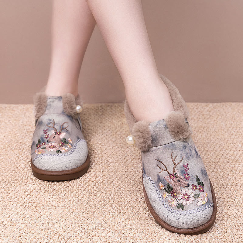 Plusock Plus Size Retro Deer Embroidery Slippers - image 2