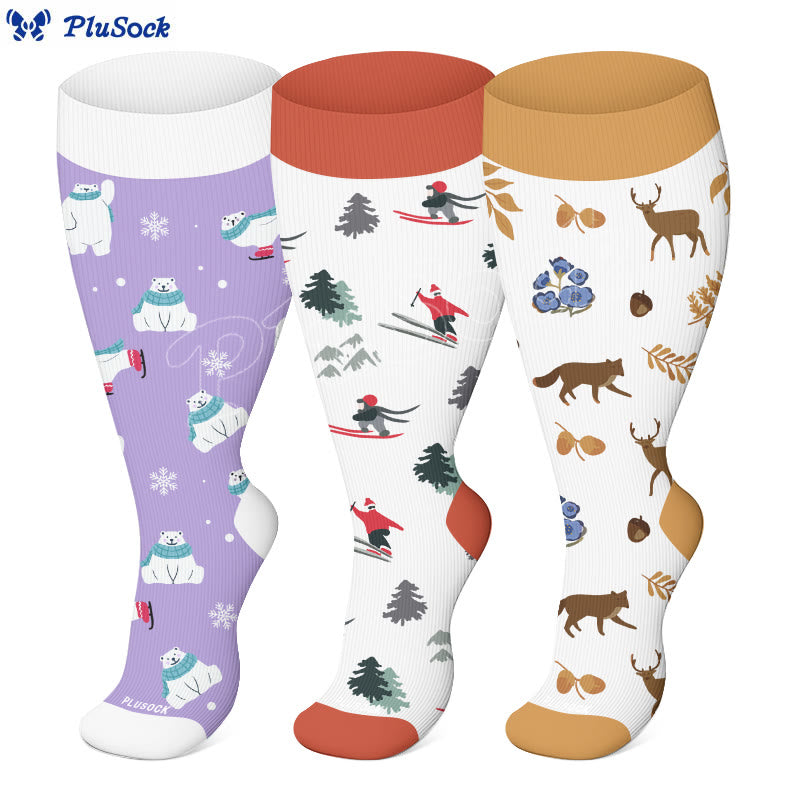 Plusock Plus Size Polar Bear Deer Compression Socks(3 Pairs) - image 0