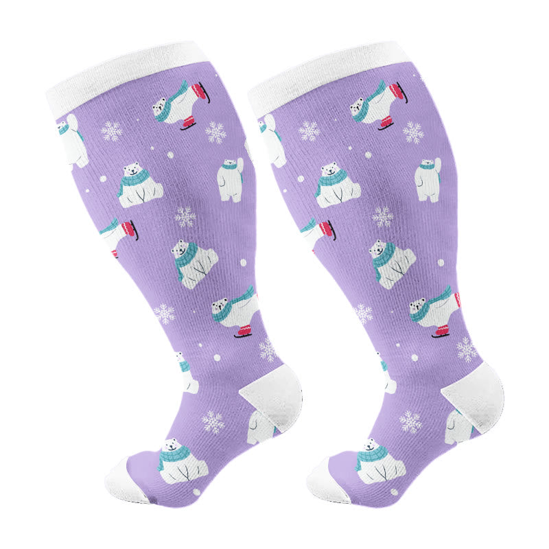 Plusock Plus Size Polar Bear Deer Compression Socks(3 Pairs) - Purple(1 Pair) - 4XL - image 5