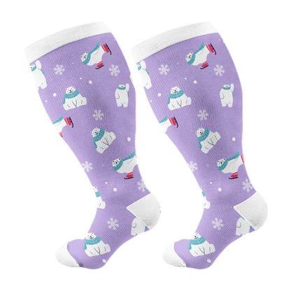 Plusock Plus Size Polar Bear Deer Compression Socks(3 Pairs) - Purple(1 Pair) - 4XL - image 5