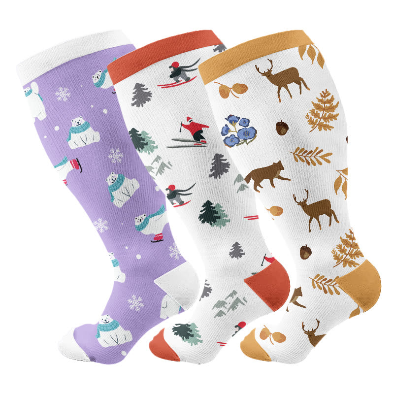 Plusock Plus Size Polar Bear Deer Compression Socks(3 Pairs) - Multicolor - 4XL - image 1
