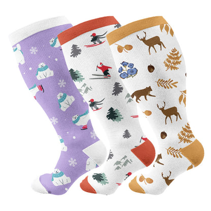 Plusock Plus Size Polar Bear Deer Compression Socks(3 Pairs) - Multicolor - 4XL - image 1