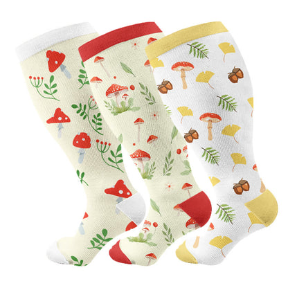 Plusock Plus Size Mushroom Compression Socks(3 Pairs) - Multicolor - 4XL - image 1