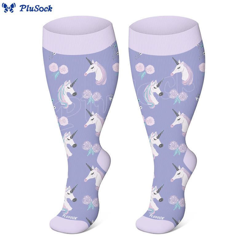 Plusock Plus Size Lovely Unicorn Deer Cat Compression Socks(3 Pairs) - image 2