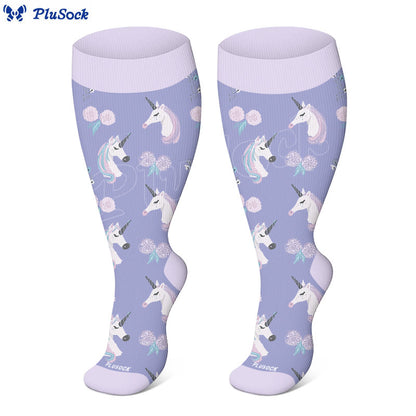 Plusock Plus Size Lovely Unicorn Deer Cat Compression Socks(3 Pairs) - image 2