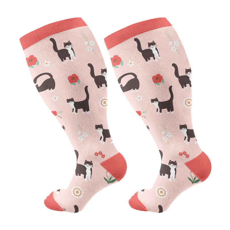 Plusock Plus Size Lovely Unicorn Deer Cat Compression Socks(3 Pairs) - Red(1 Pair) - 4XL - image 6