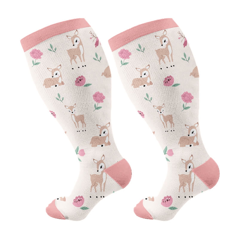Plusock Plus Size Lovely Unicorn Deer Cat Compression Socks(3 Pairs) - Pink(1 Pair) - 4XL - image 5