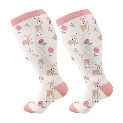 Plusock Plus Size Lovely Unicorn Deer Cat Compression Socks(3 Pairs) - Pink(1 Pair) - 4XL - image 5
