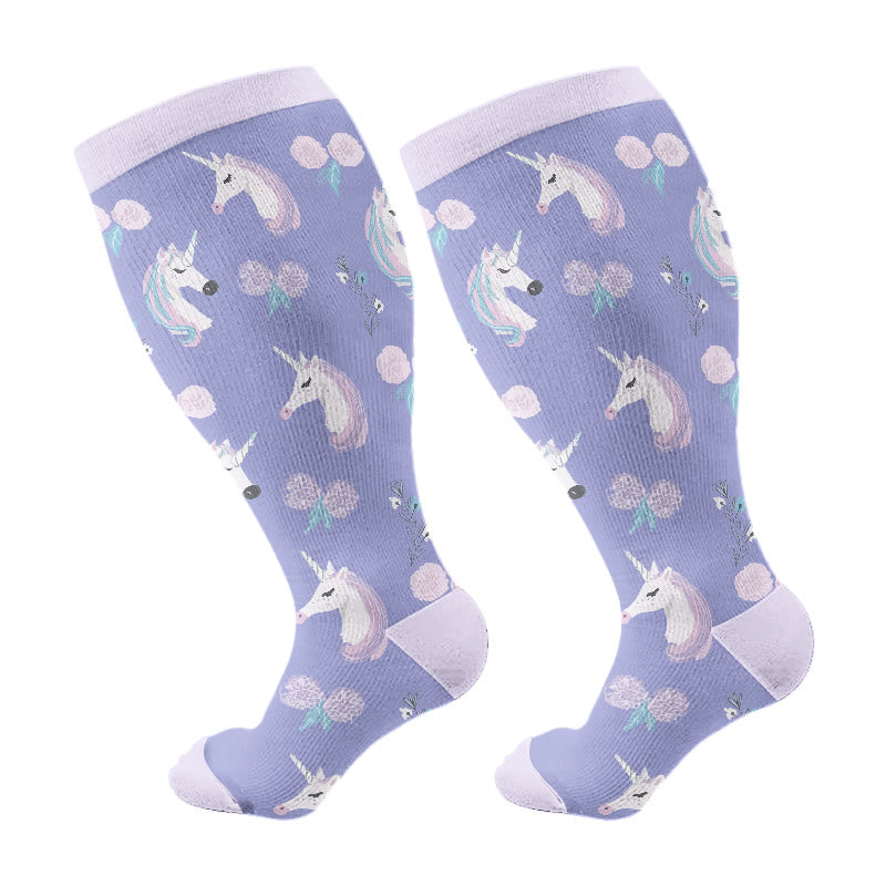 Plusock Plus Size Lovely Unicorn Deer Cat Compression Socks(3 Pairs) - Purple(1 Pair) - 4XL - image 7