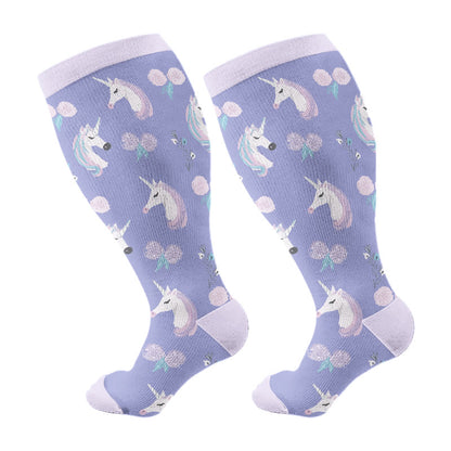 Plusock Plus Size Lovely Unicorn Deer Cat Compression Socks(3 Pairs) - Purple(1 Pair) - 4XL - image 7