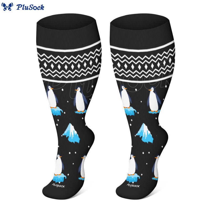 Plusock Plus Size Winter Penguin Polar Bear Compression Socks(3 Pairs) - image 2