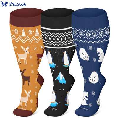 Plusock Plus Size Winter Penguin Polar Bear Compression Socks(3 Pairs) - image 0