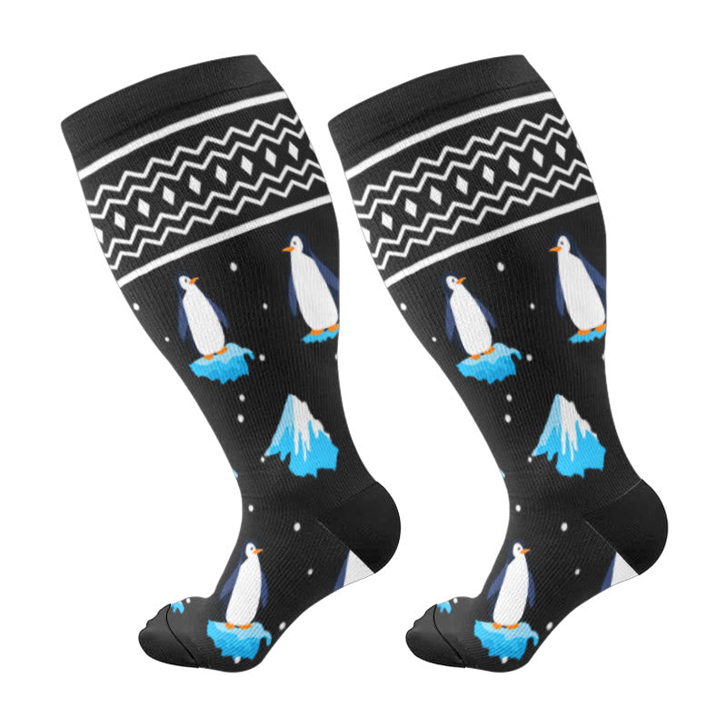 Plusock Plus Size Winter Penguin Polar Bear Compression Socks(3 Pairs) - Black(1 Pair) - 4XL - image 5