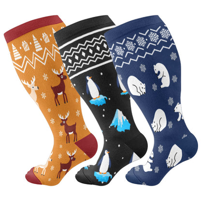 Plusock Plus Size Winter Penguin Polar Bear Compression Socks(3 Pairs) - Multicolor - 4XL - image 1