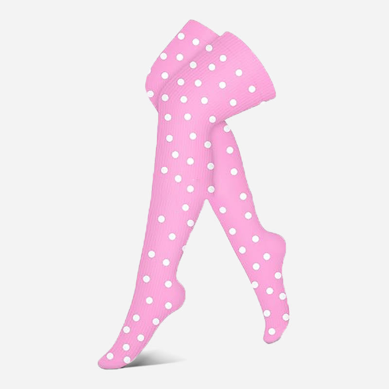 Plusock Pink Dots Series Thigh High Compression Socks(3 Pairs) - Light Pink - S/M - image 3