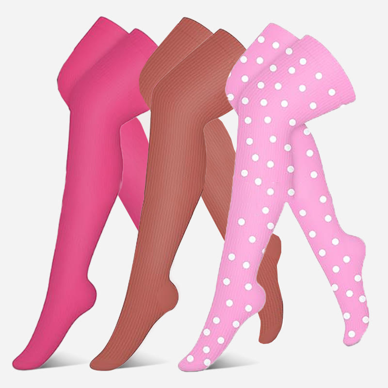 Plusock Pink Dots Series Thigh High Compression Socks(3 Pairs) - Multicolor - S/M - image 0