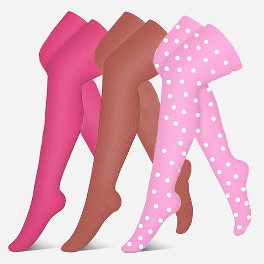 Plusock Pink Dots Series Thigh High Compression Socks(3 Pairs) - Multicolor - S/M - image 0