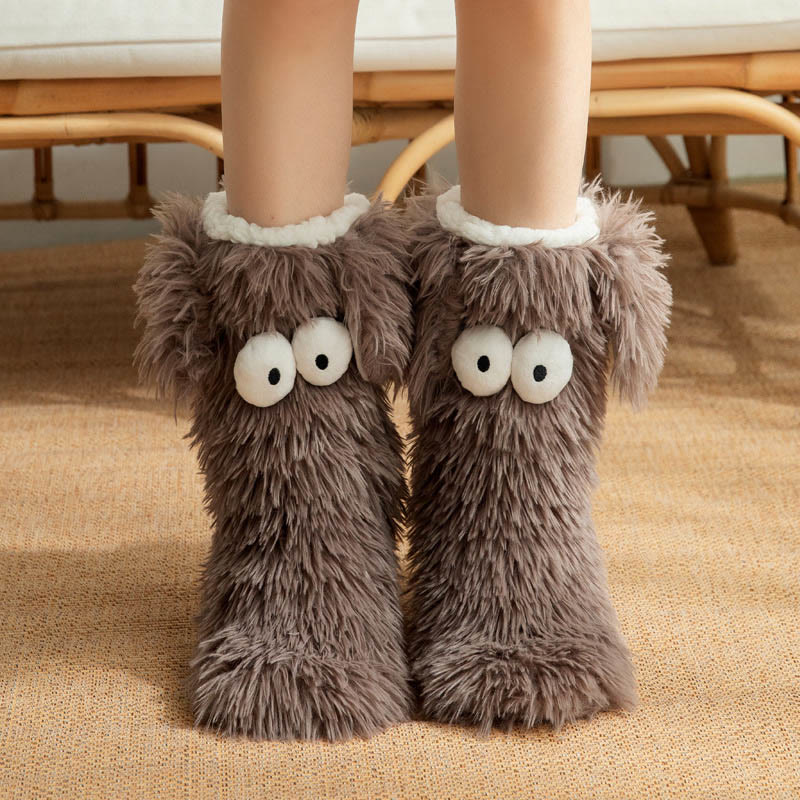 Plusock Plus Size Fluffy Monster Indoor Slipper Socks - Grey - EU36-42(US3-8.5) - image 7
