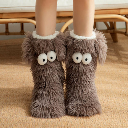 Plusock Plus Size Fluffy Monster Indoor Slipper Socks - Grey - EU36-42(US3-8.5) - image 7