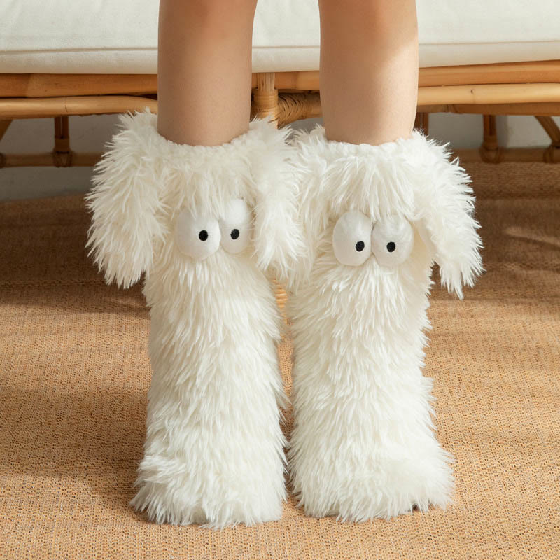 Plusock Plus Size Fluffy Monster Indoor Slipper Socks - White - EU36-42(US3-8.5) - image 10