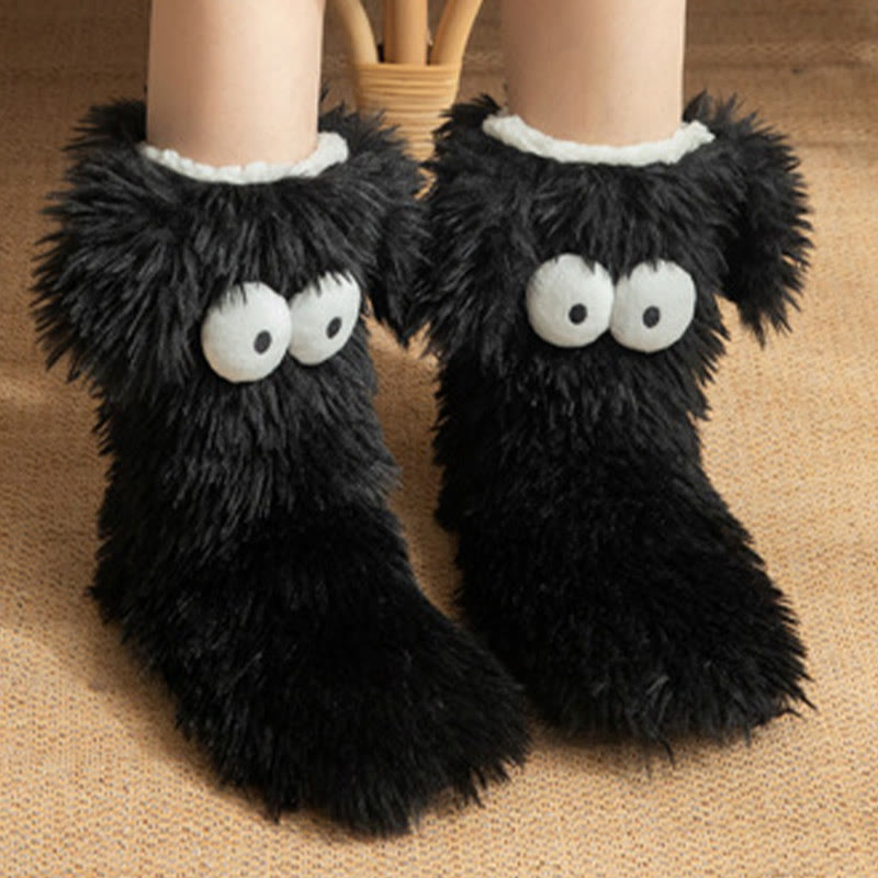 Plusock Plus Size Fluffy Monster Indoor Slipper Socks - Black - EU36-42(US3-8.5) - image 1