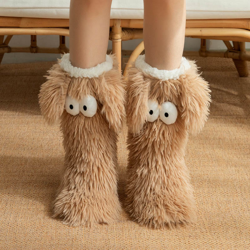 Plusock Plus Size Fluffy Monster Indoor Slipper Socks - Coffee - EU36-42(US3-8.5) - image 5