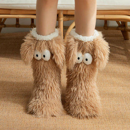 Plusock Plus Size Fluffy Monster Indoor Slipper Socks - Coffee - EU36-42(US3-8.5) - image 5