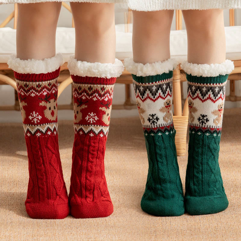 Plusock Plus Size Christmas Reindeer Santa Claus Slipper Socks - image 0