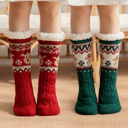 Plusock Plus Size Christmas Reindeer Santa Claus Slipper Socks - image 0