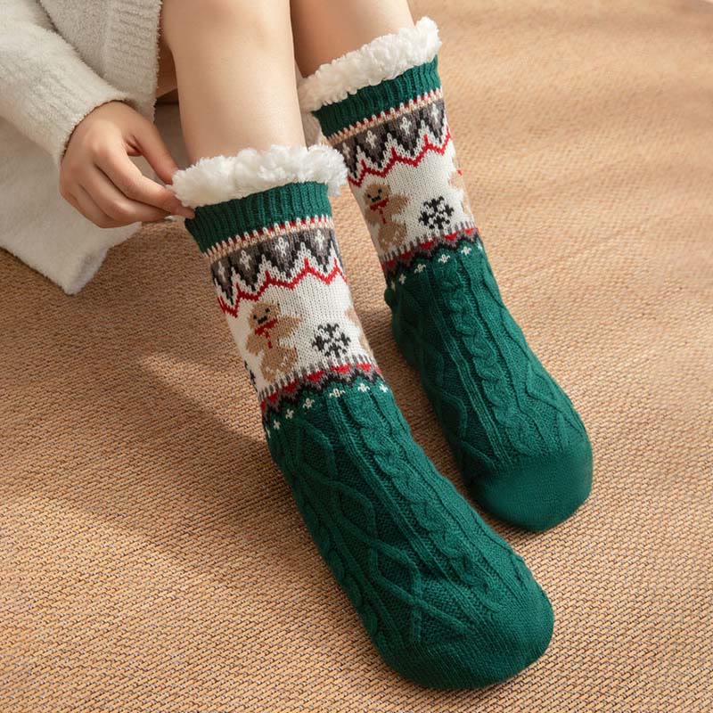 Plusock Plus Size Christmas Reindeer Santa Claus Slipper Socks - Green - EU36-42(US3-8.5) - image 7