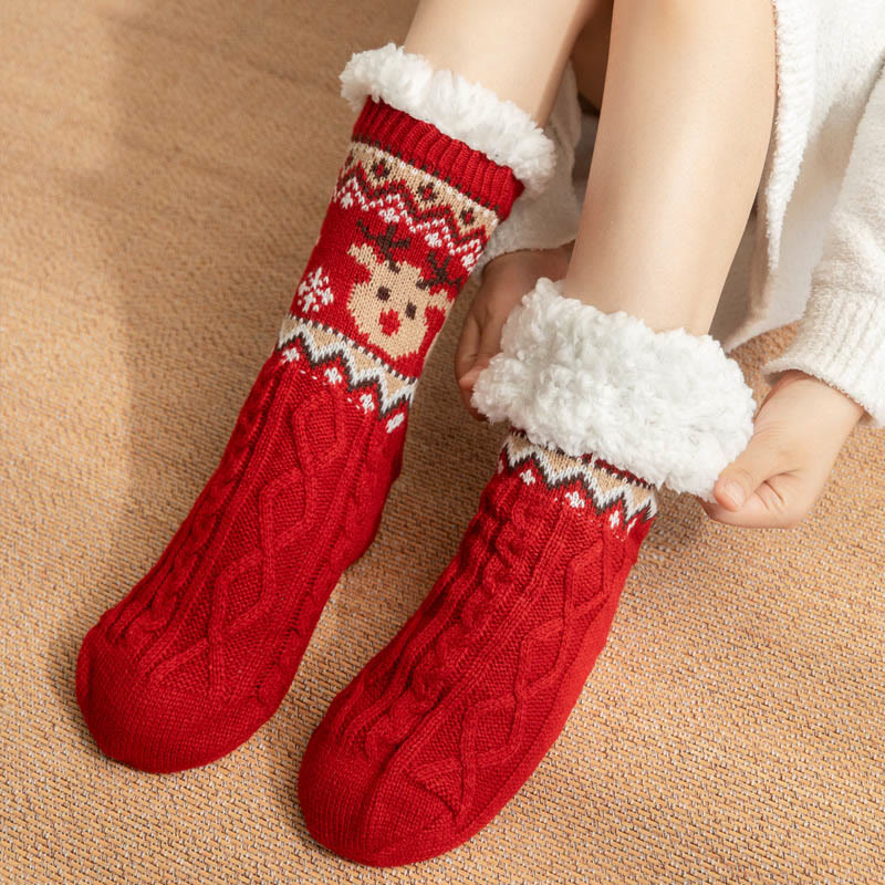 Plusock Plus Size Christmas Reindeer Santa Claus Slipper Socks - Red - EU36-42(US3-8.5) - image 1