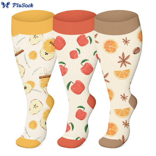 Plusock Plus Size Lemon Slices Apple Compression Socks(3 Pairs) - image 0